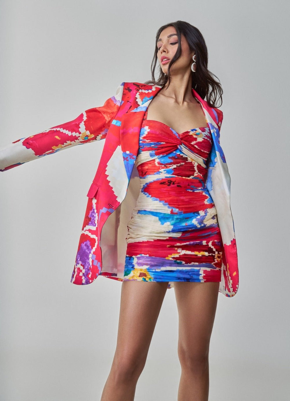 Pink Ikat Print Dress With Blazer Saaksha & Kinni - Fabilicious Fashion