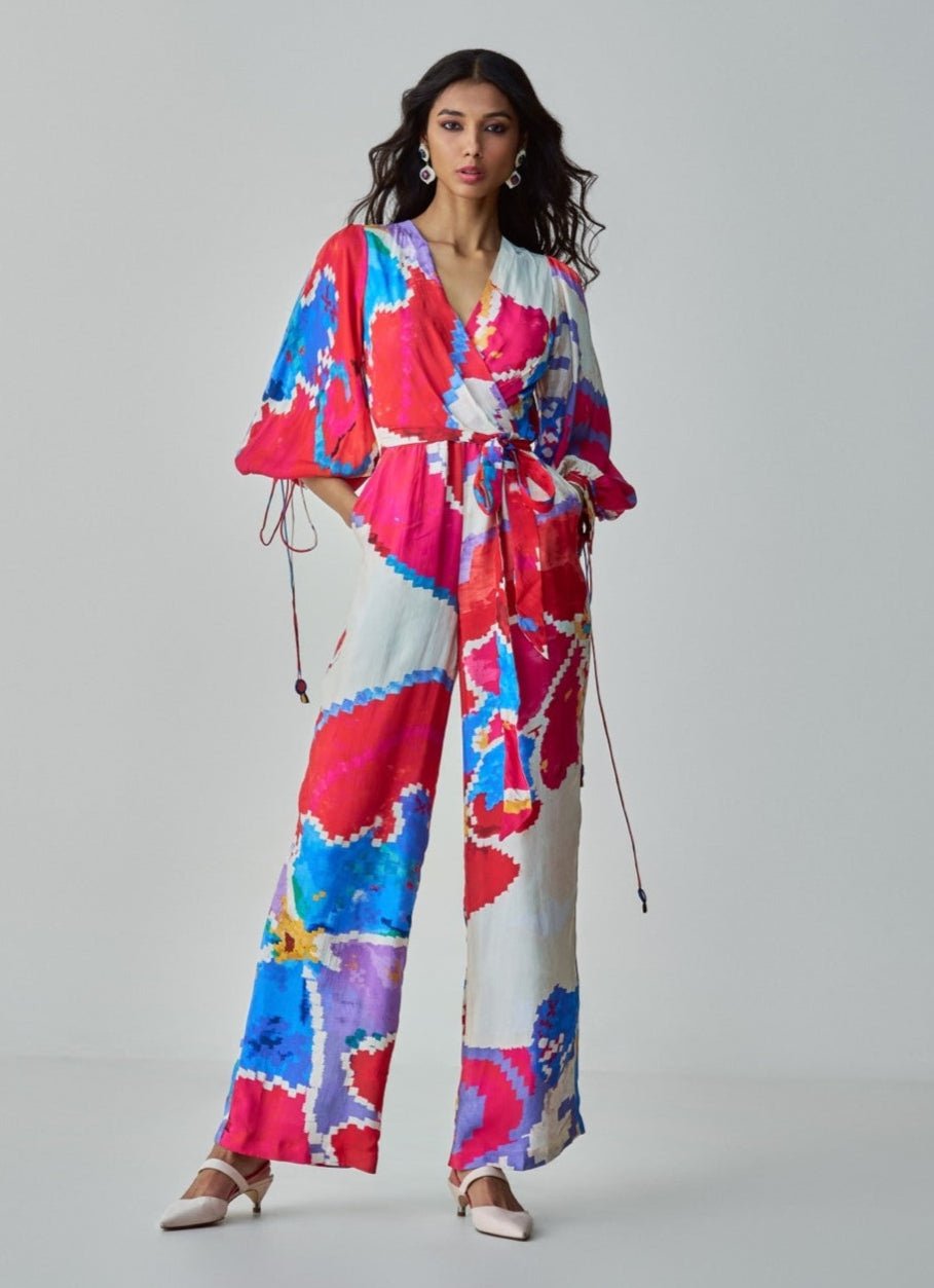 Pink Ikat Print Jumpsuit Saaksha & Kinni - Fabilicious Fashion
