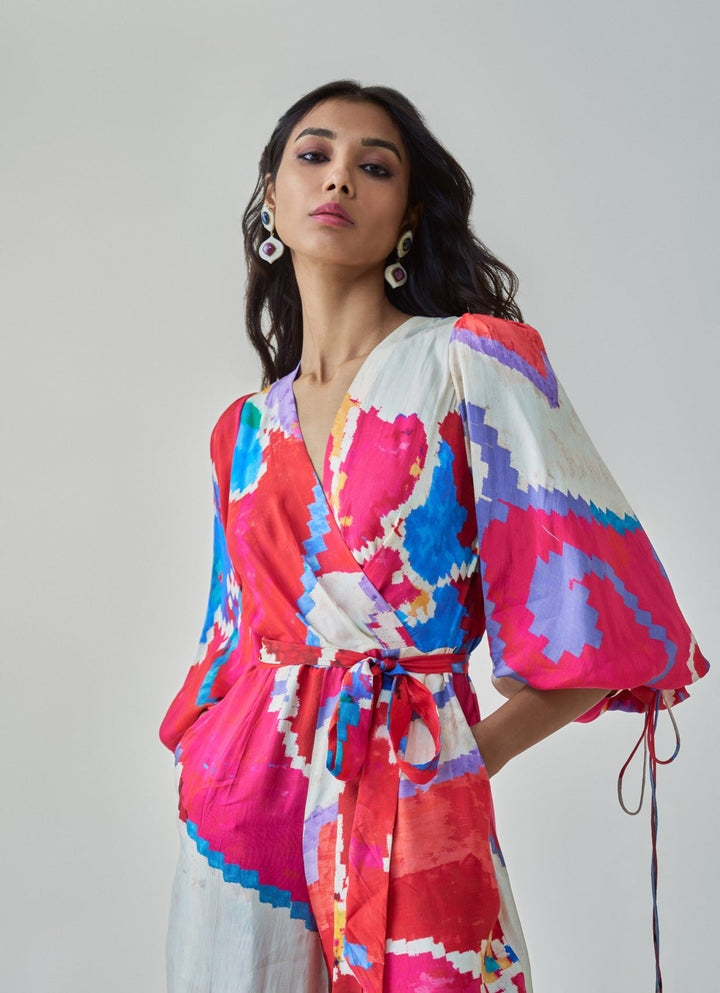 Pink Ikat Print Jumpsuit Saaksha & Kinni - Fabilicious Fashion