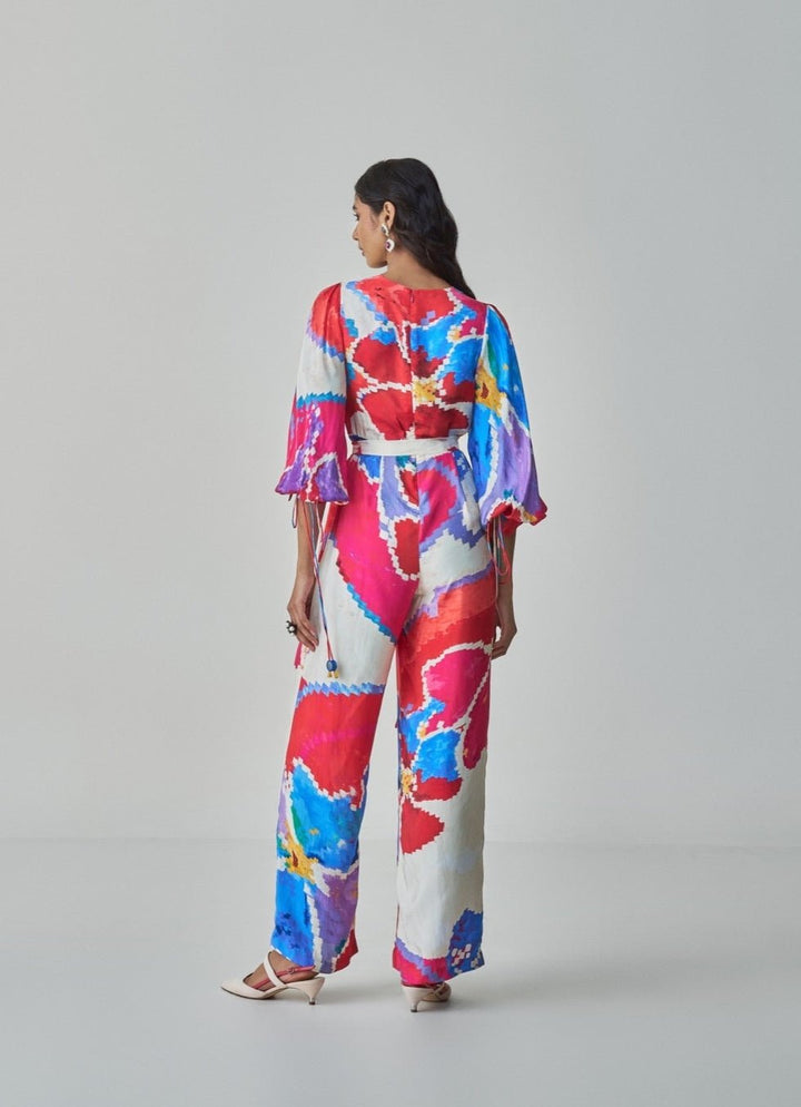 Pink Ikat Print Jumpsuit Saaksha & Kinni - Fabilicious Fashion