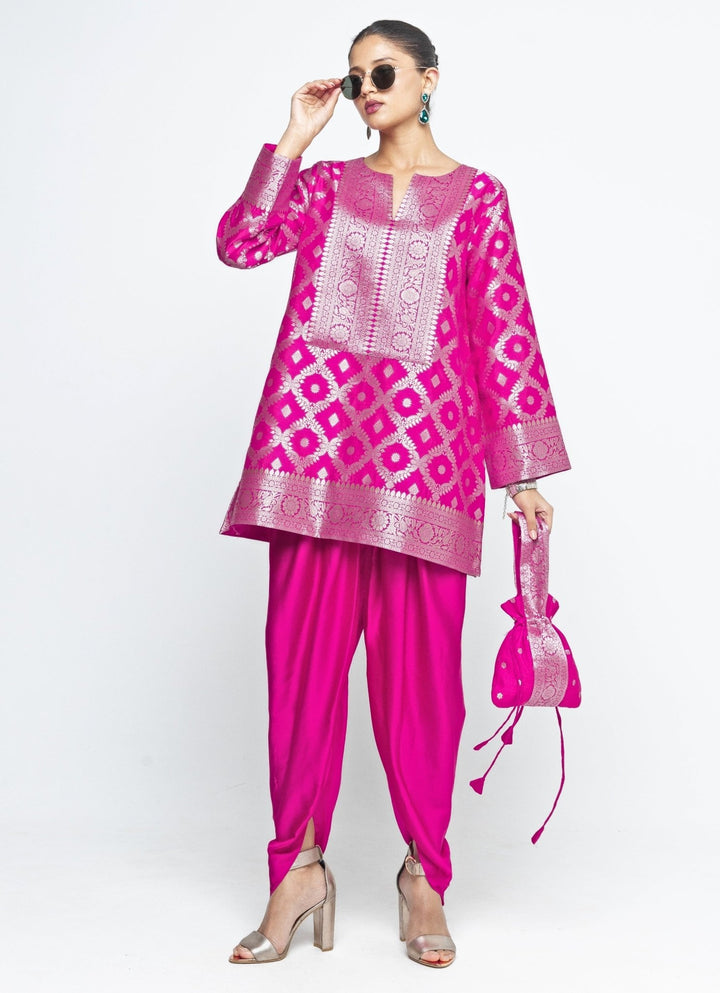 Pink Jaal Silk Kurta Dhoti Set Sobariko - Fabilicious Fashion