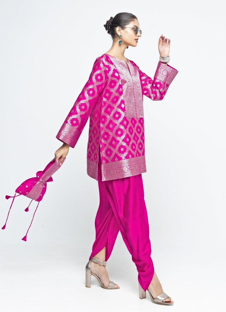 Pink Jaal Silk Kurta Dhoti Set Sobariko - Fabilicious Fashion