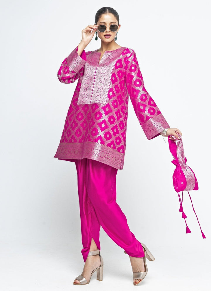 Pink Jaal Silk Kurta Dhoti Set Sobariko - Fabilicious Fashion