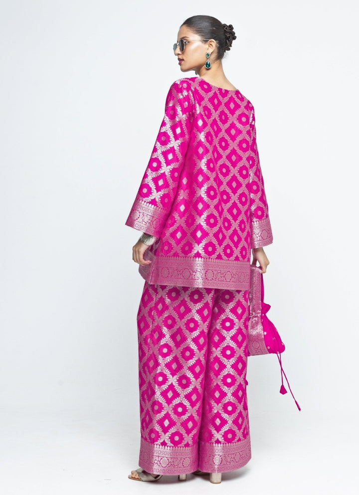 Pink Jaal Silk Kurta Pants Set Sobariko - Fabilicious Fashion