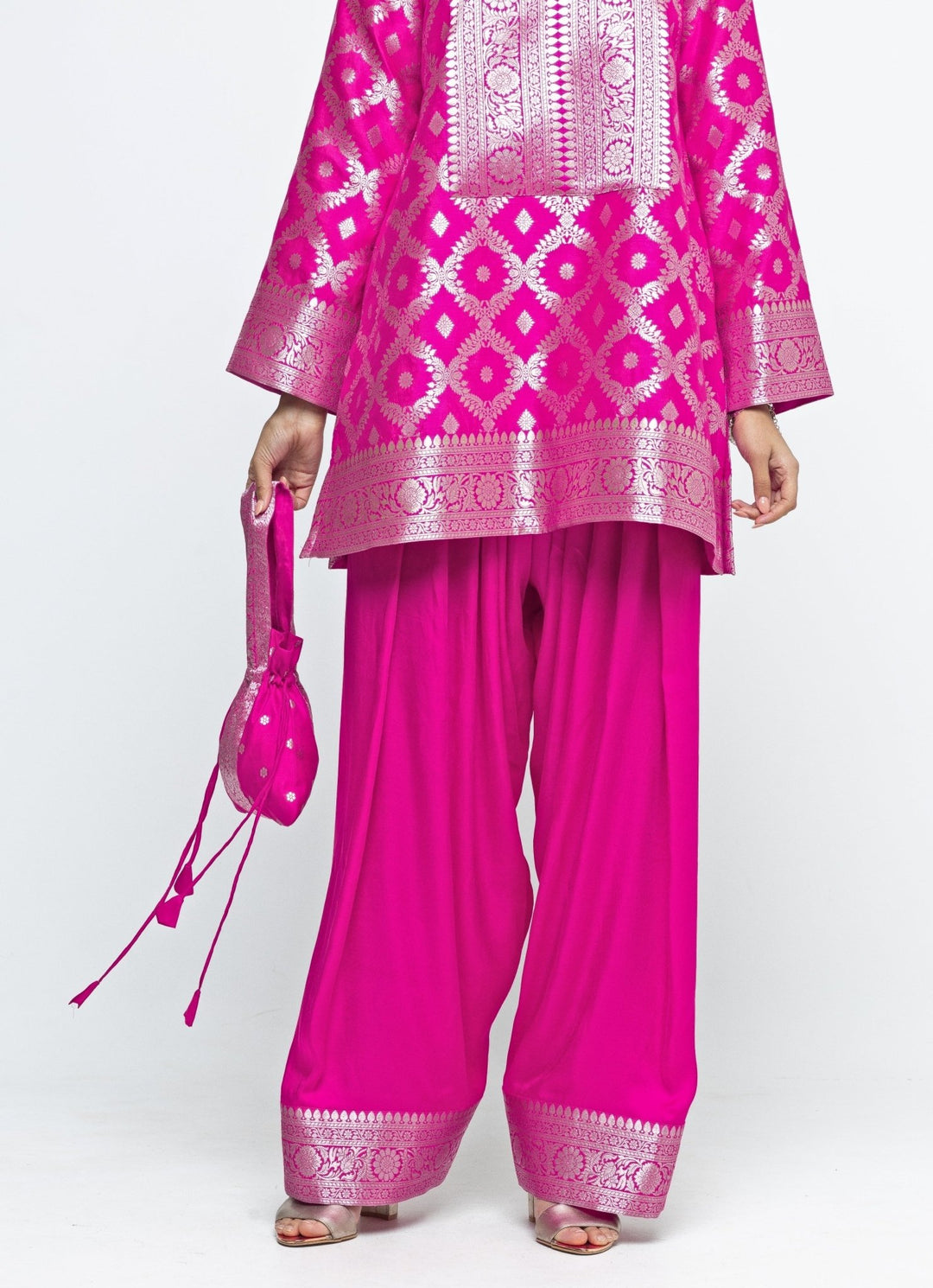 Pink Jaal Silk Kurta Salwar Set Sobariko - Fabilicious Fashion