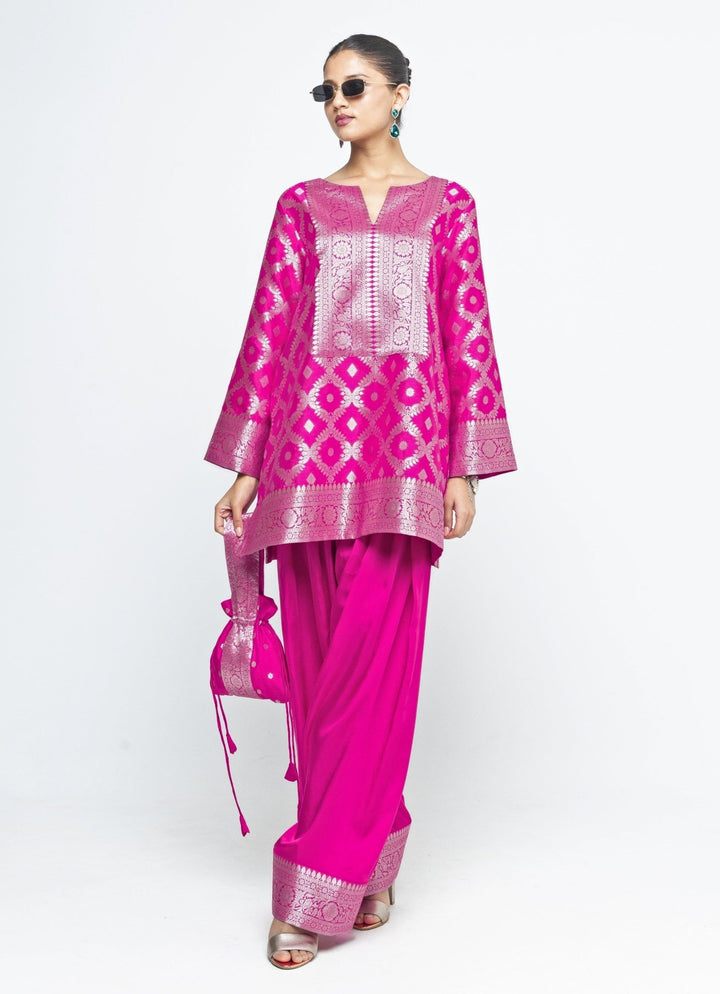 Pink Jaal Silk Kurta Salwar Set Sobariko - Fabilicious Fashion