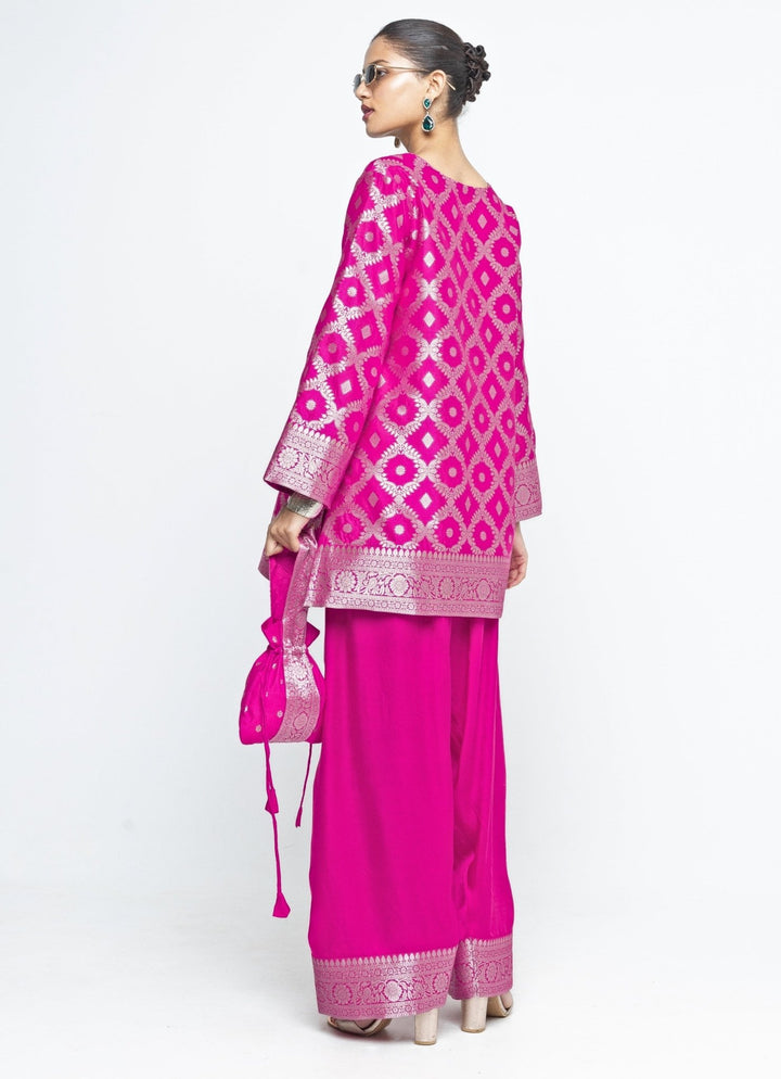 Pink Jaal Silk Kurta Salwar Set Sobariko - Fabilicious Fashion