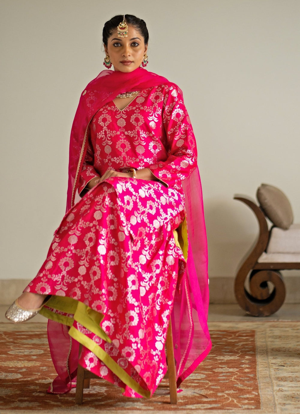 Pink Jaal Weaved Silk Kurta Sharara Set Sobariko - Fabilicious Fashion
