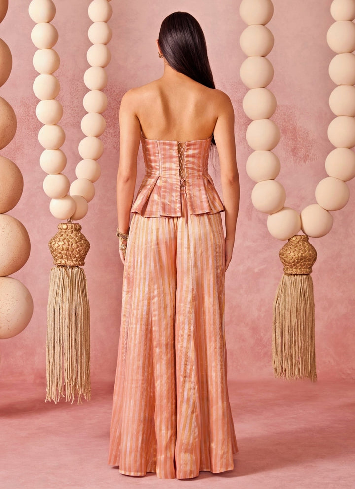 Chamee And Palak Pink Jamewar Tissue Corset Pants SetFabilicious Fashion