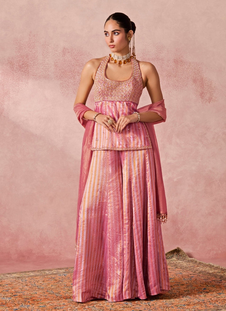 Chamee And Palak Pink Jamewar Tissue Kurta Palazzo SetFabilicious Fashion