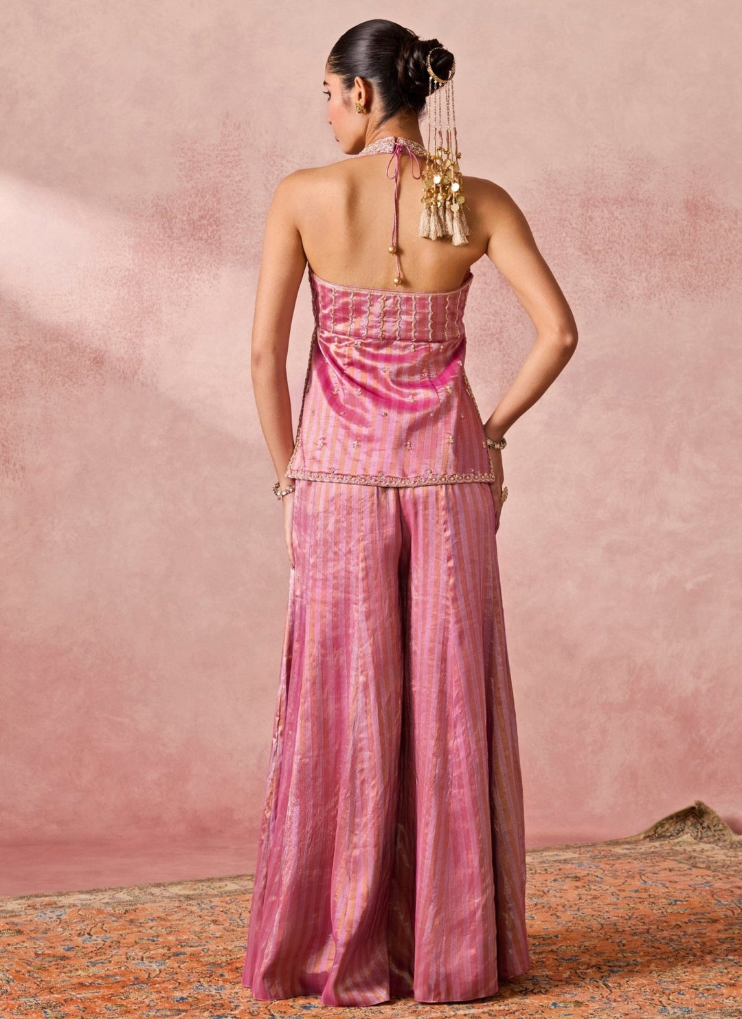 Chamee And Palak Pink Jamewar Tissue Kurta Palazzo SetFabilicious Fashion
