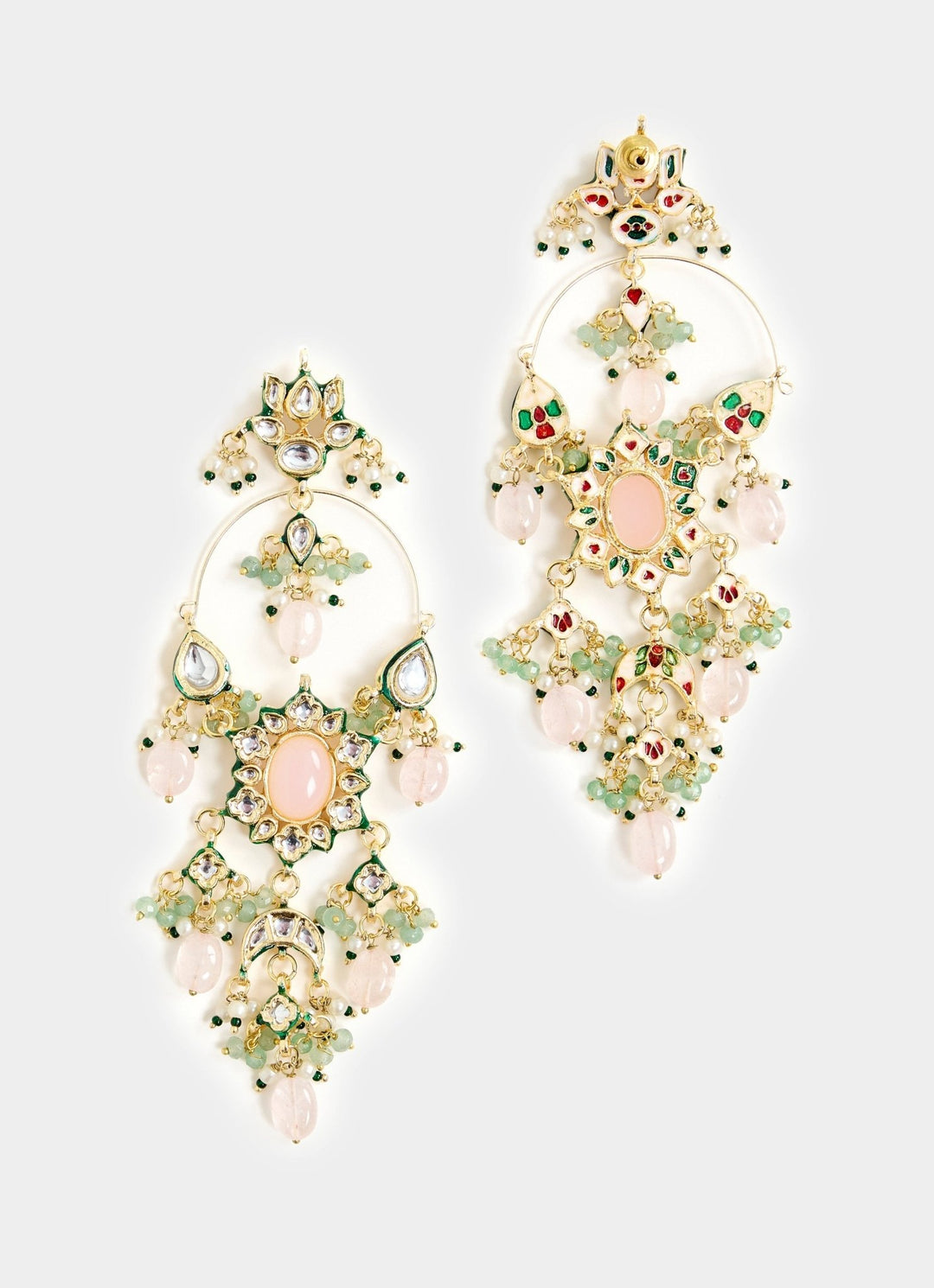 Pink Kundan And Pearl Gold Plated Statement Earrings Vivinia By Vidhi Mehra - Fabilicious Fashion