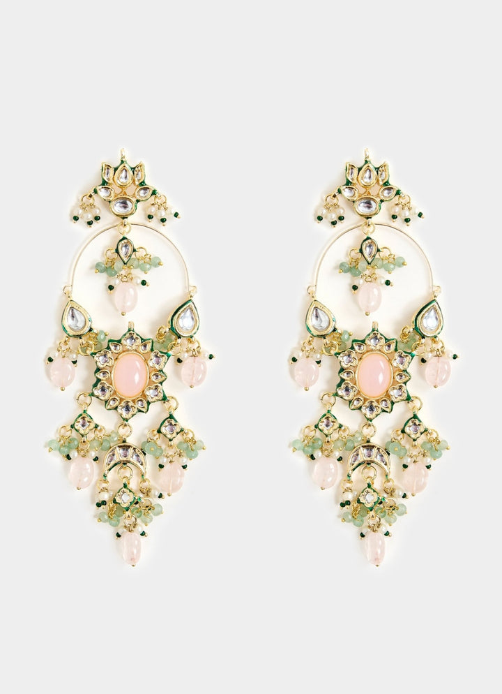 Pink Kundan And Pearl Gold Plated Statement Earrings Vivinia By Vidhi Mehra - Fabilicious Fashion