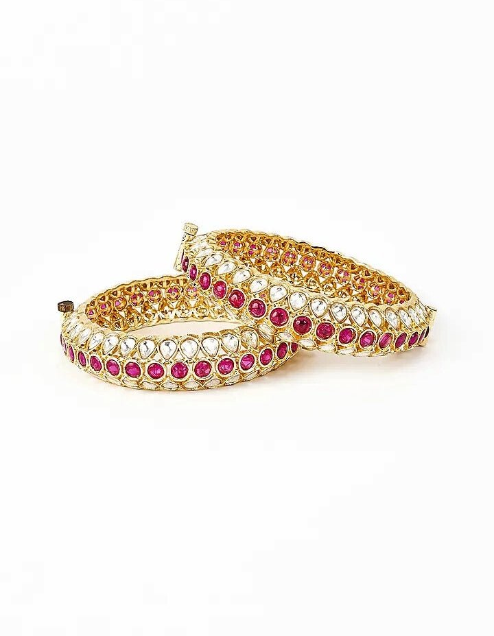 Pink Kundan And Polki Gold Plated Bangles Vivinia by Vidhi Mehra - Fabilicious Fashion