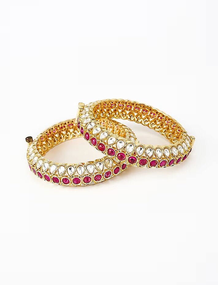 Pink Kundan And Polki Gold Plated Bangles Vivinia by Vidhi Mehra - Fabilicious Fashion