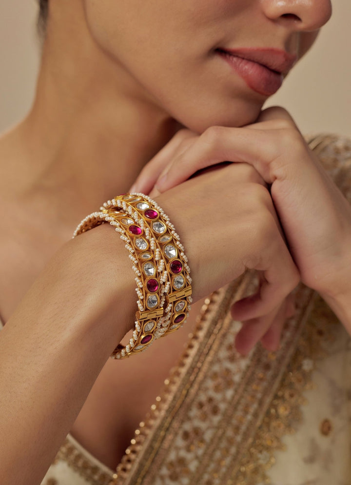 Pink Kundan And Polki Gold Plated Bangles Vivinia by Vidhi Mehra - Fabilicious Fashion