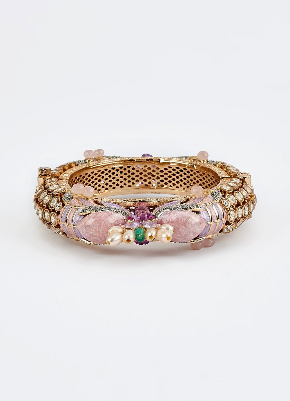 Pink Kundan And Polki Gold Plated Kada Vivinia by Vidhi Mehra - Fabilicious Fashion