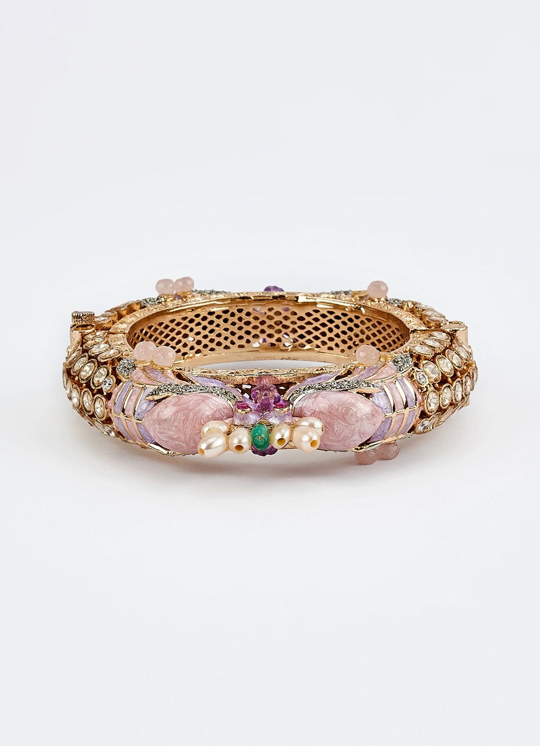 Pink Kundan And Polki Gold Plated Kada Vivinia by Vidhi Mehra - Fabilicious Fashion