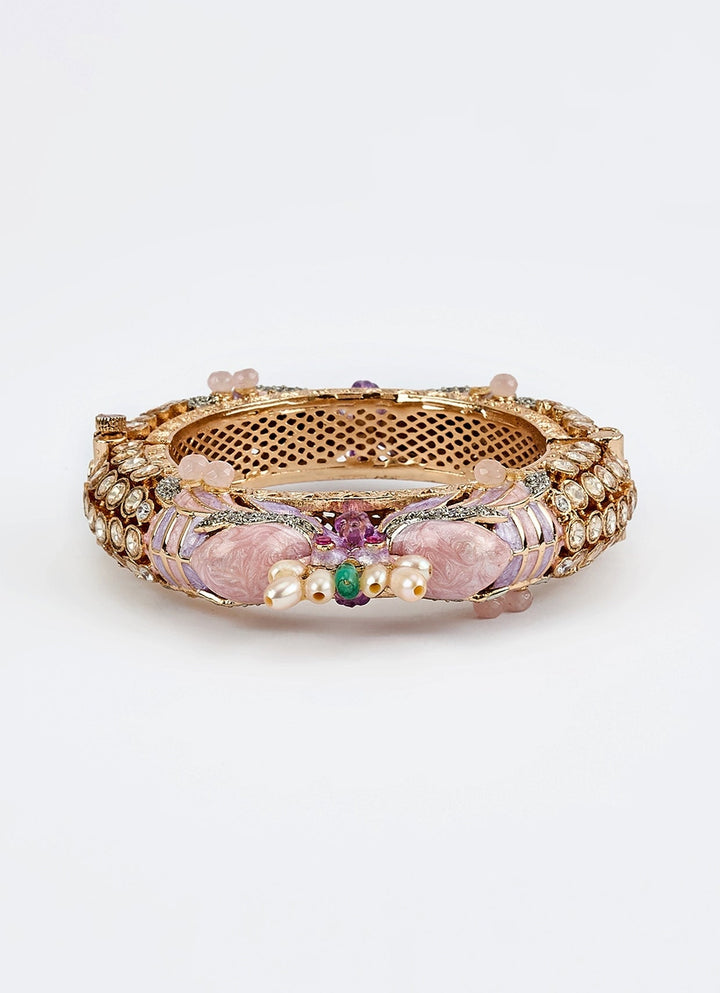 Pink Kundan And Polki Gold Plated Kada Vivinia by Vidhi Mehra - Fabilicious Fashion