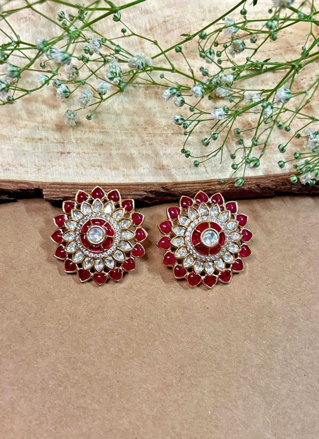 Naymee Pink Kundan And Polki Stud EarringsFabilicious Fashion