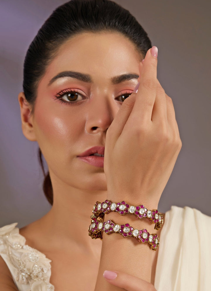 Pink Kundan Floral Bangles Vivinia By Vidhi Mehra - Fabilicious Fashion