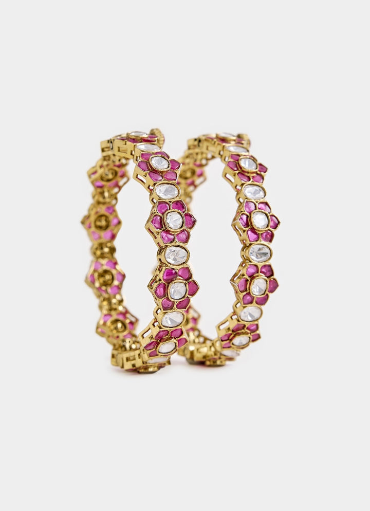 Pink Kundan Floral Bangles Vivinia By Vidhi Mehra - Fabilicious Fashion