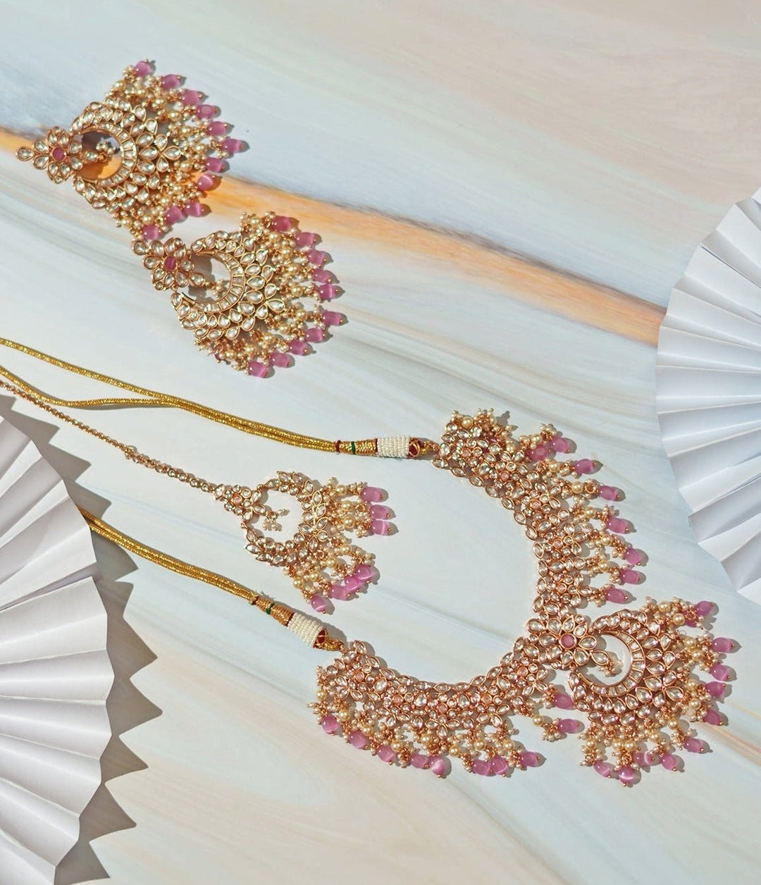 Pink Kundan Necklace Set Zevar By Geeta - Fabilicious Fashion