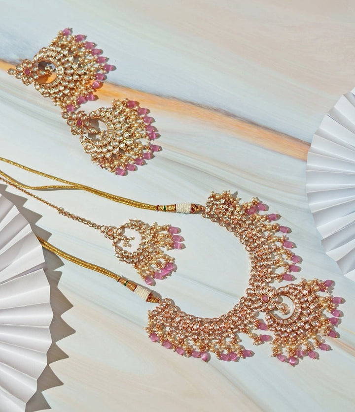 Pink Kundan Necklace Set Zevar By Geeta - Fabilicious Fashion