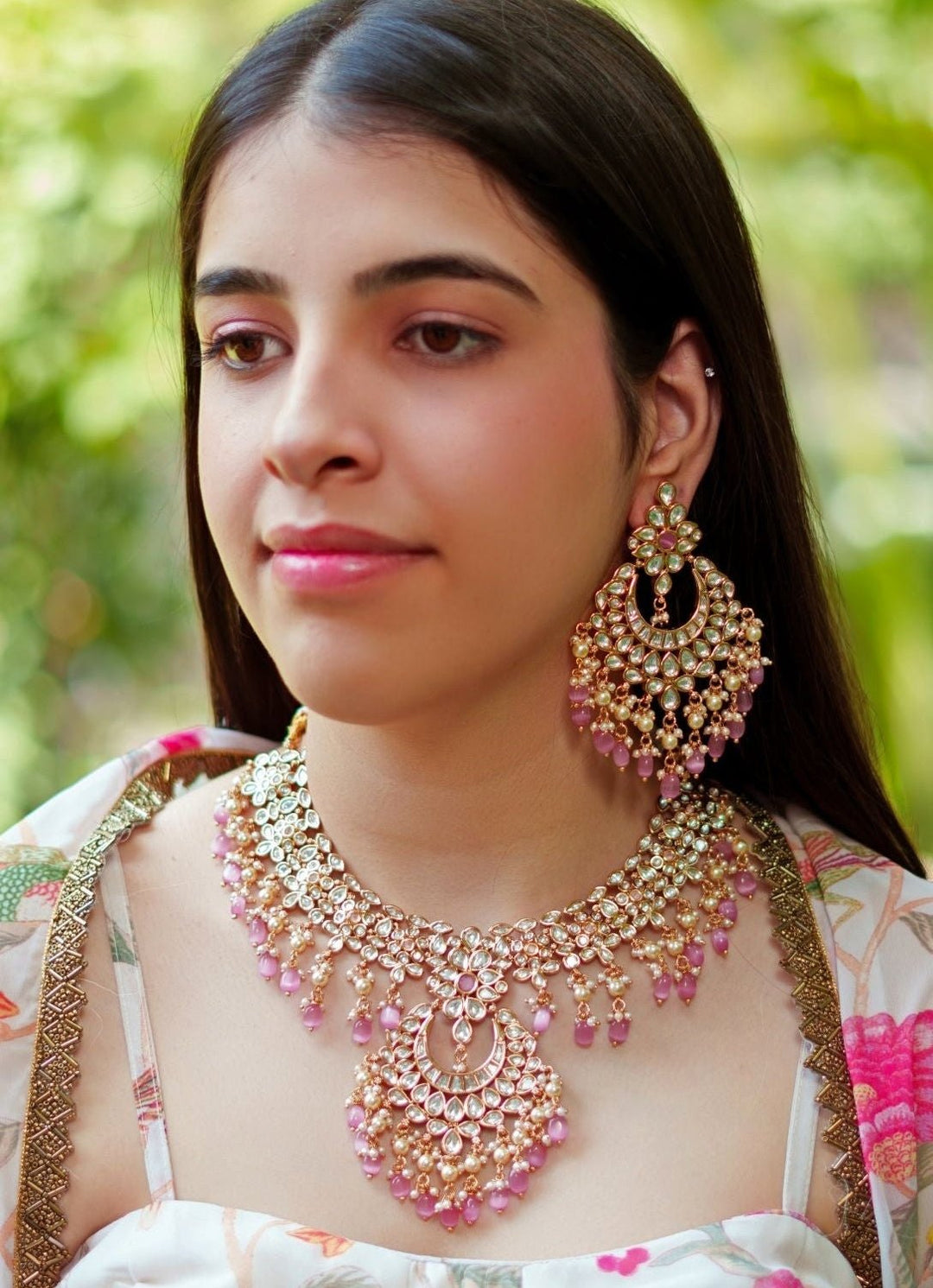 Pink Kundan Necklace Set Zevar By Geeta - Fabilicious Fashion