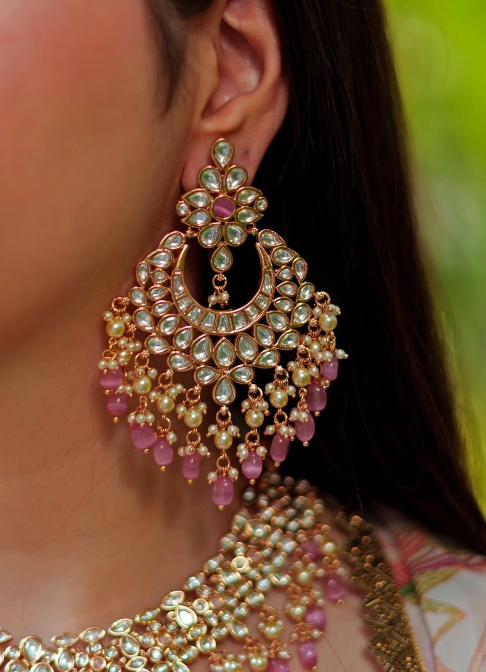 Pink Kundan Necklace Set Zevar By Geeta - Fabilicious Fashion