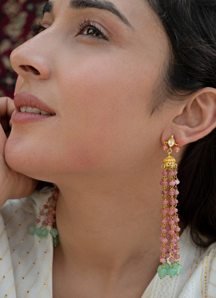 Do Taara Pink Kundan Pearl Chain EarringsFabilicious Fashion