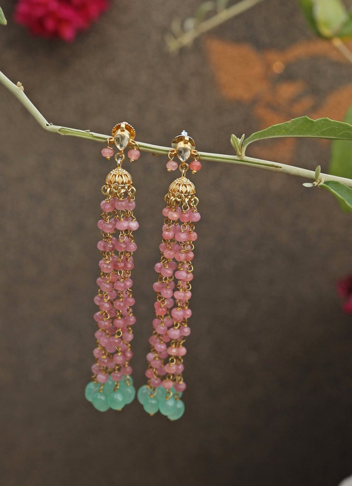 Do Taara Pink Kundan Pearl Chain EarringsFabilicious Fashion