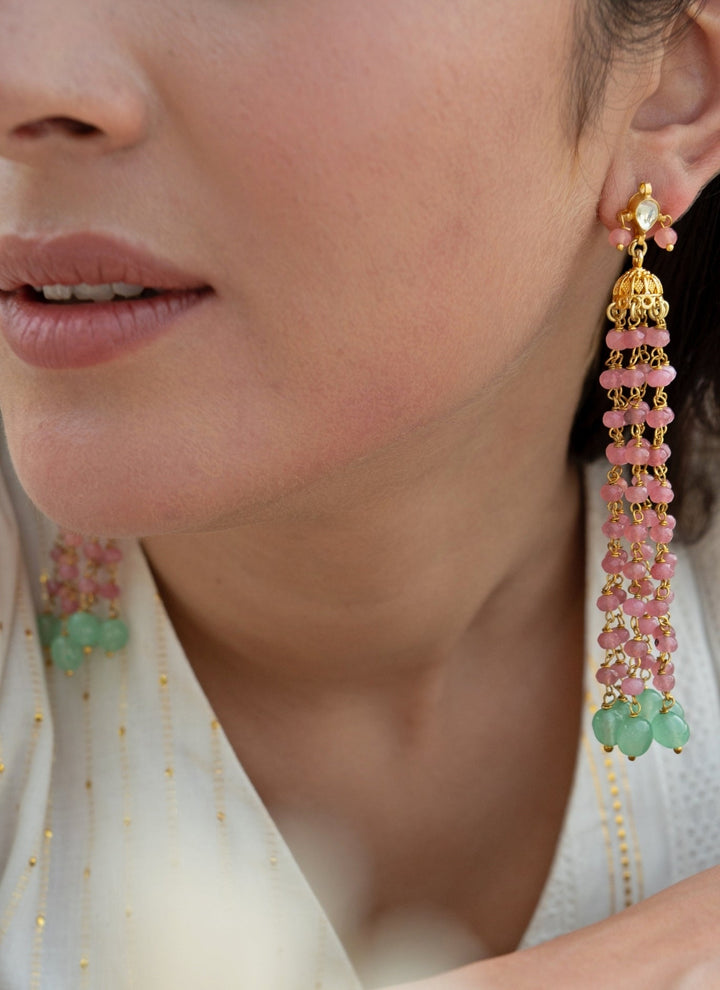 Do Taara Pink Kundan Pearl Chain EarringsFabilicious Fashion