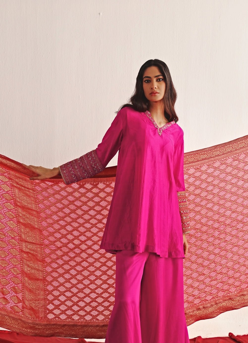 Pink Kurta Palazzo Set With Bandhani Dupatta Twenty Nine - Fabilicious Fashion