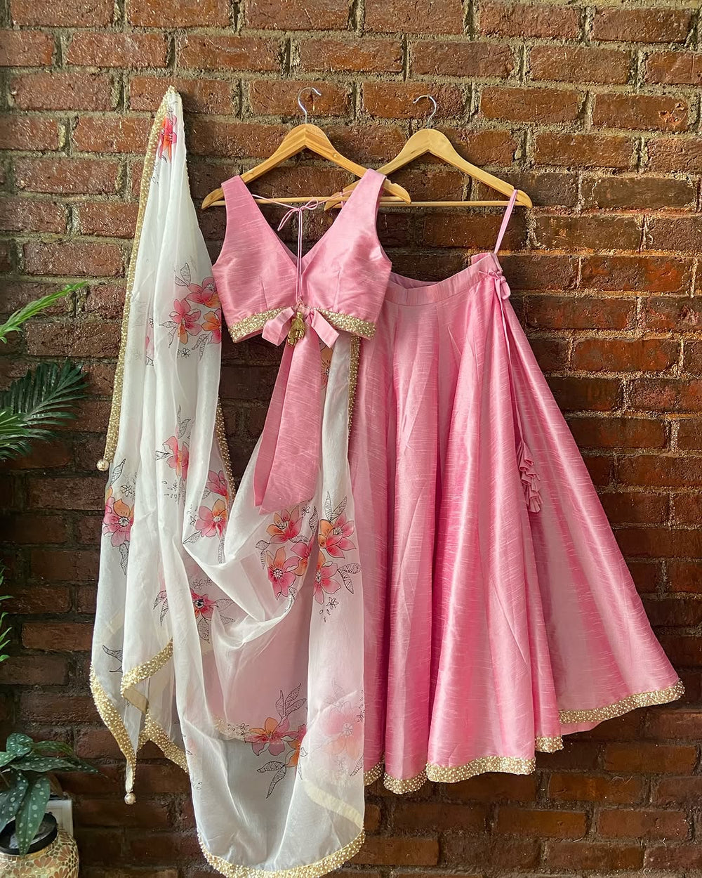 Pink Lehenga Set With Floral Painted Dupatta Priti Sahni - Fabilicious Fashion