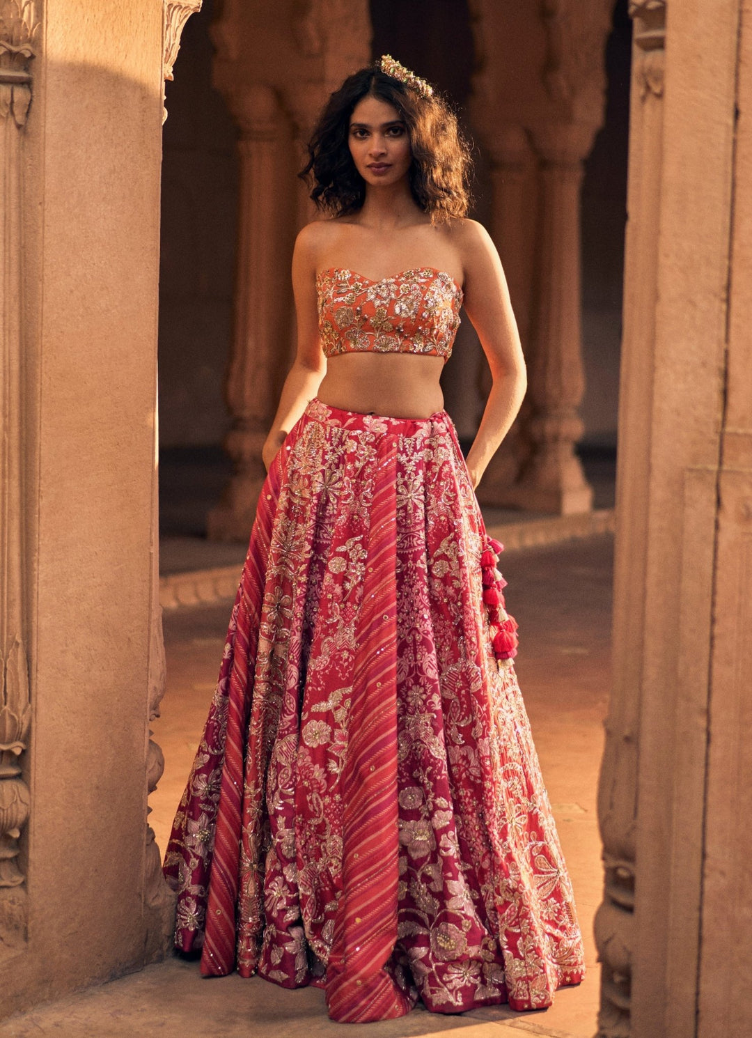 Pink Leheriya Silk Lehenga Set Paulmi and Harsh - Fabilicious Fashion