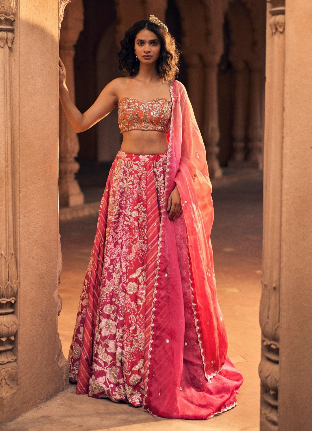 Pink Leheriya Silk Lehenga Set Paulmi and Harsh - Fabilicious Fashion