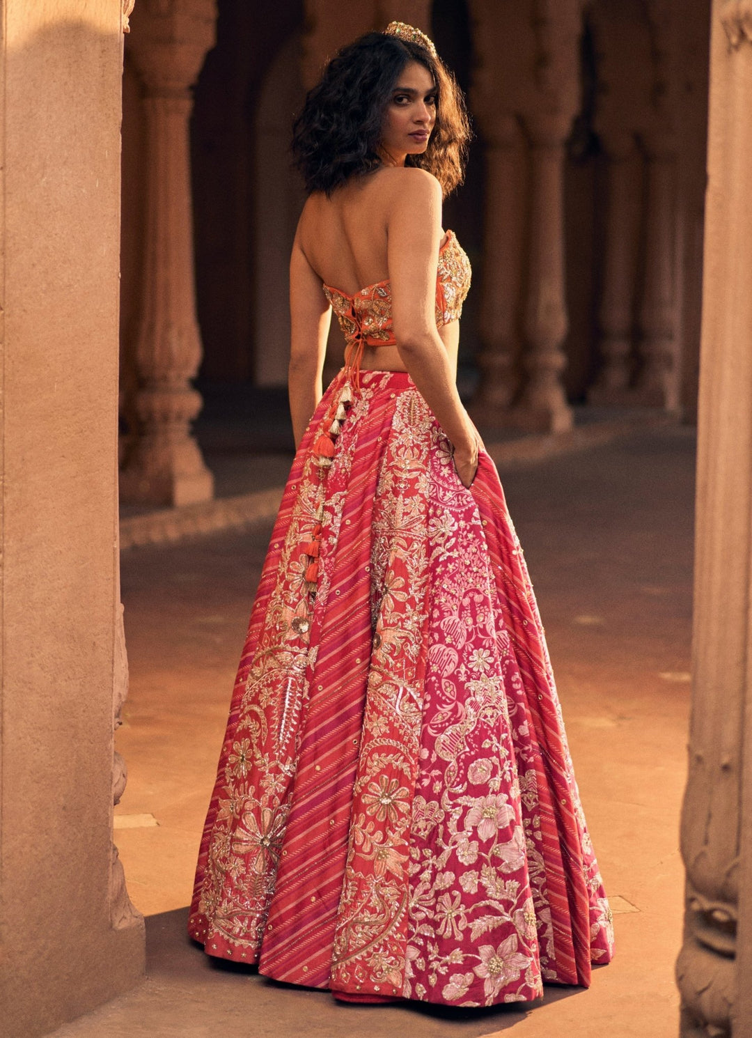 Pink Leheriya Silk Lehenga Set Paulmi and Harsh - Fabilicious Fashion