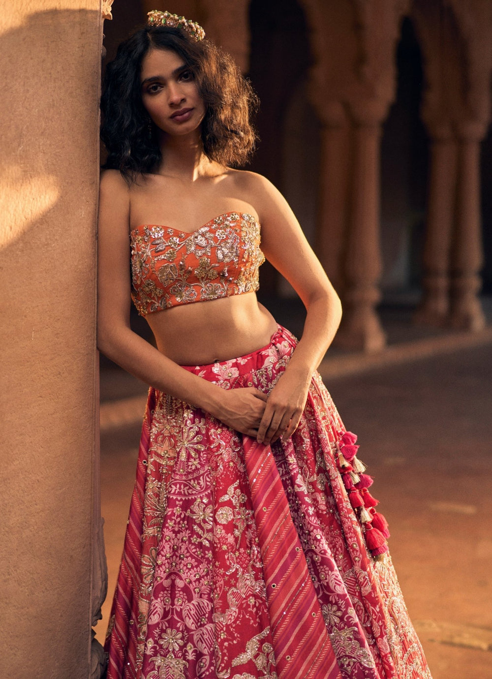 Pink Leheriya Silk Lehenga Set Paulmi and Harsh - Fabilicious Fashion