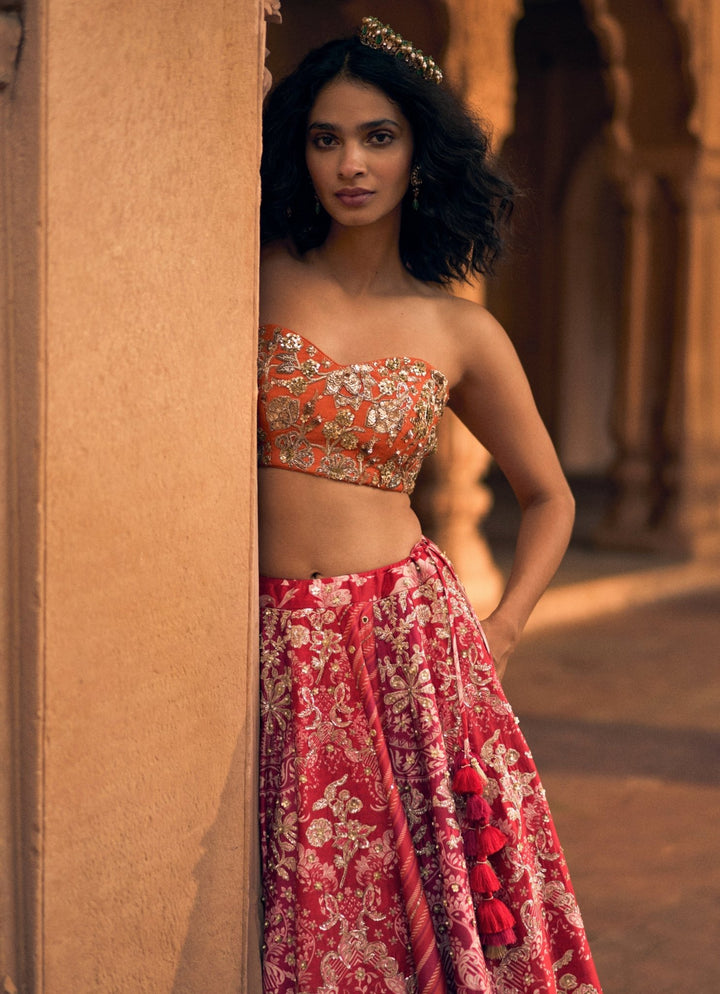 Pink Leheriya Silk Lehenga Set Paulmi and Harsh - Fabilicious Fashion