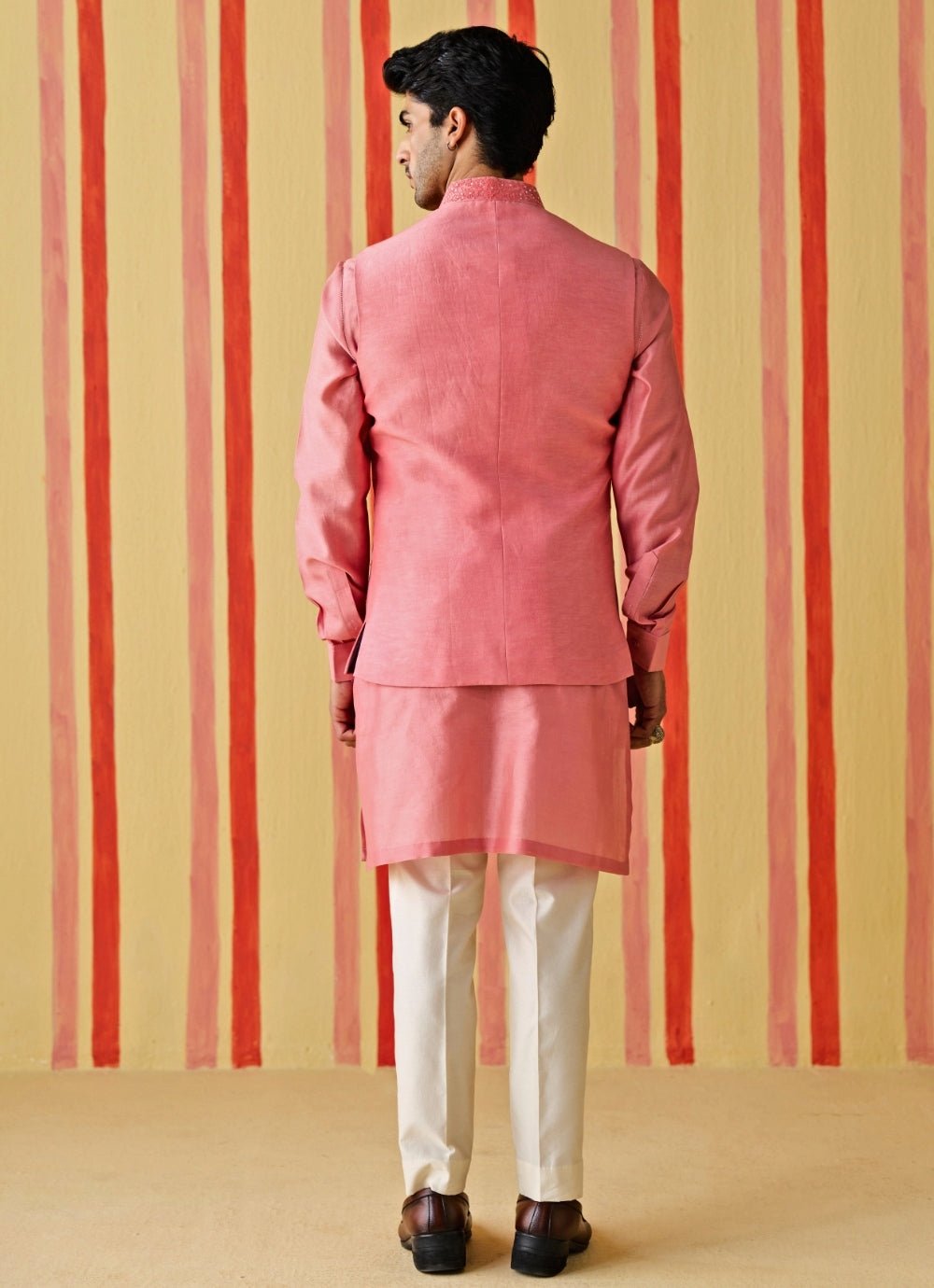 Studio Bagechaa - Men Pink Linen Satin Nehru Jacket SetFabilicious Fashion