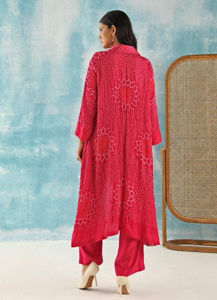 Twenty Nine Pink Long Bandhani Front-Open Kurta With PantsFabilicious Fashion