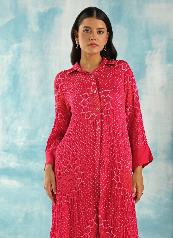 Twenty Nine Pink Long Bandhani Front-Open Kurta With PantsFabilicious Fashion