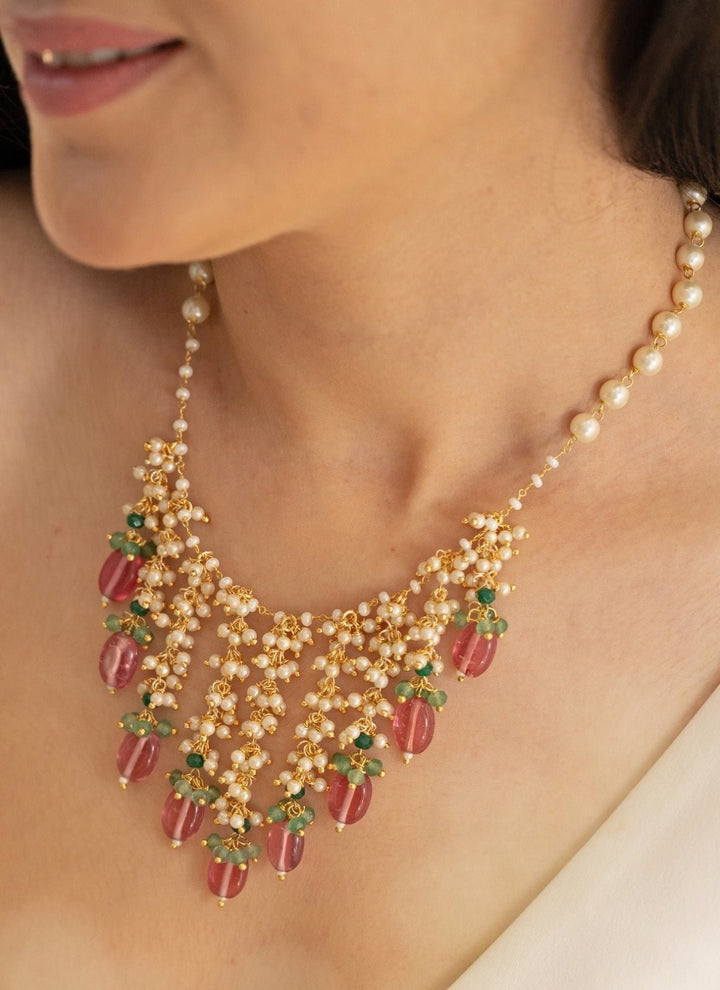 Do Taara Pink &amp; Mint Green Pearls NecklaceFabilicious Fashion