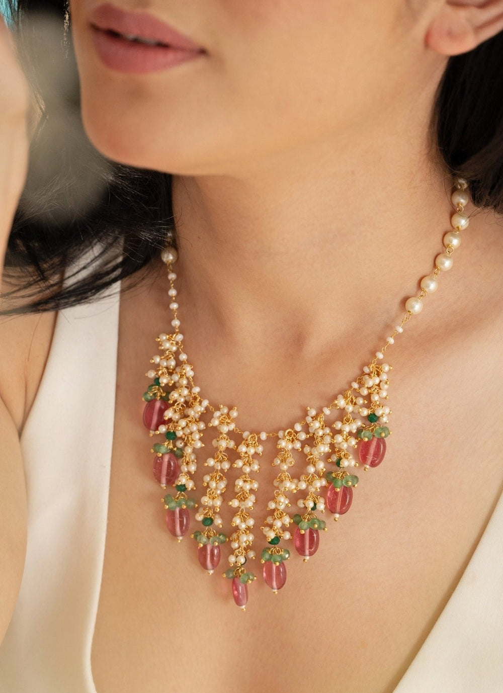 Do Taara Pink & Mint Green Pearls NecklaceFabilicious Fashion