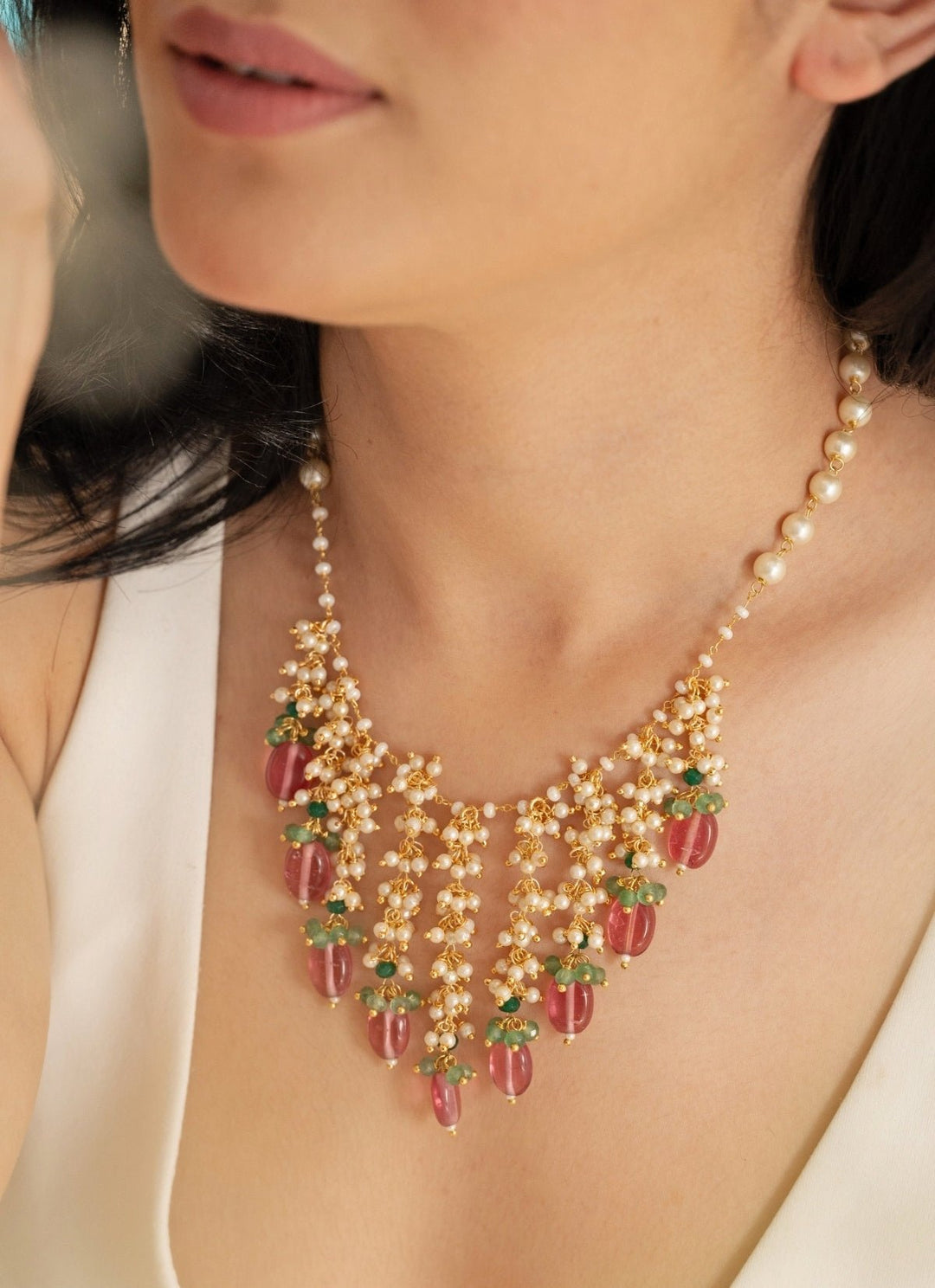 Do Taara Pink &amp; Mint Green Pearls NecklaceFabilicious Fashion