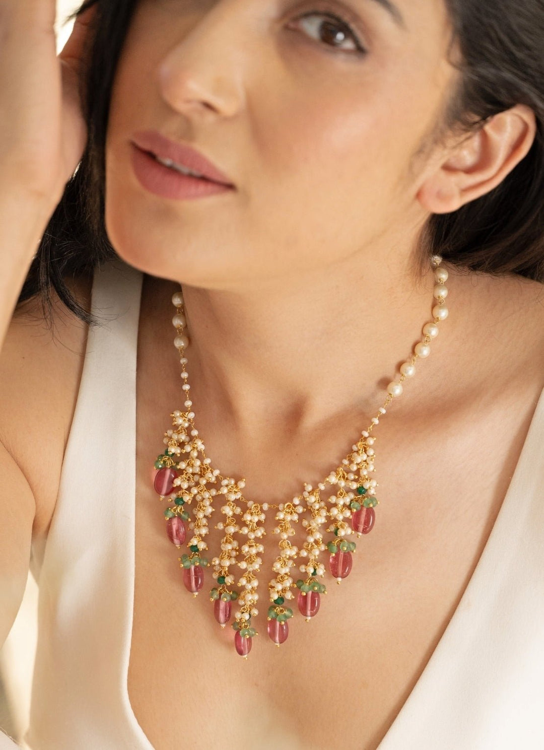 Do Taara Pink &amp; Mint Green Pearls NecklaceFabilicious Fashion