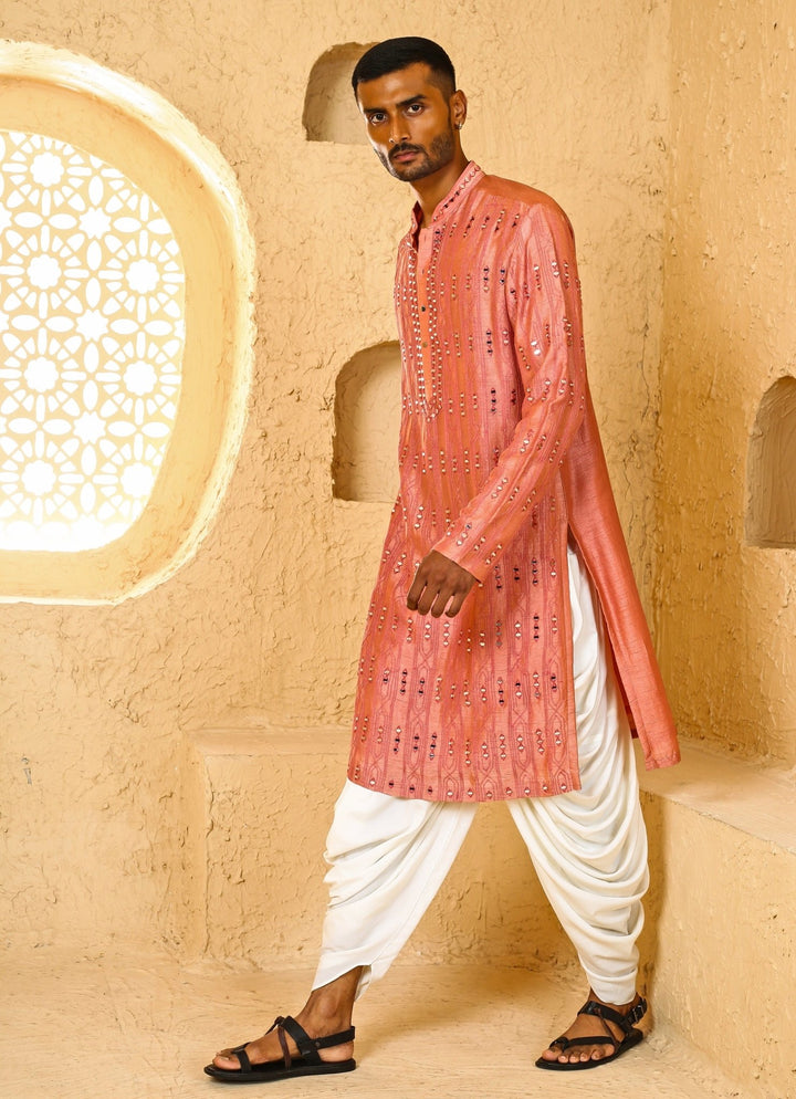 Pink Mirror Embroidered Silk Blend Kurta Set Chatenya Mittal - Fabilicious Fashion