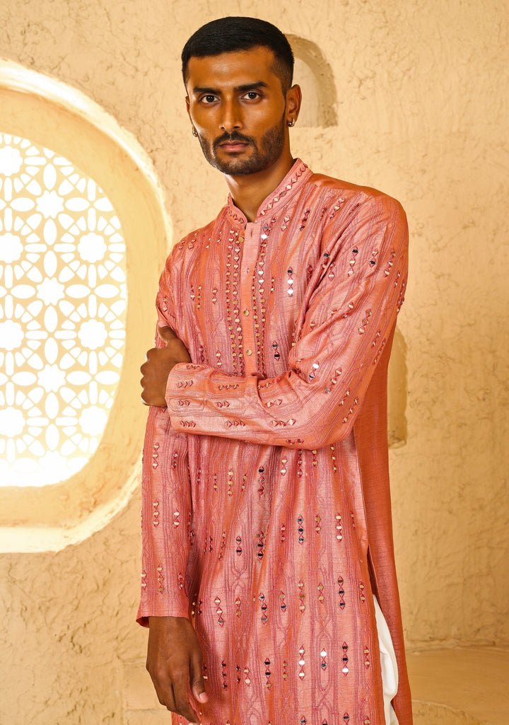 Pink Mirror Embroidered Silk Blend Kurta Set Chatenya Mittal - Fabilicious Fashion