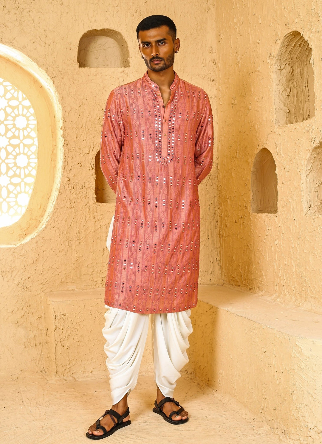 Pink Mirror Embroidered Silk Blend Kurta Set Chatenya Mittal - Fabilicious Fashion